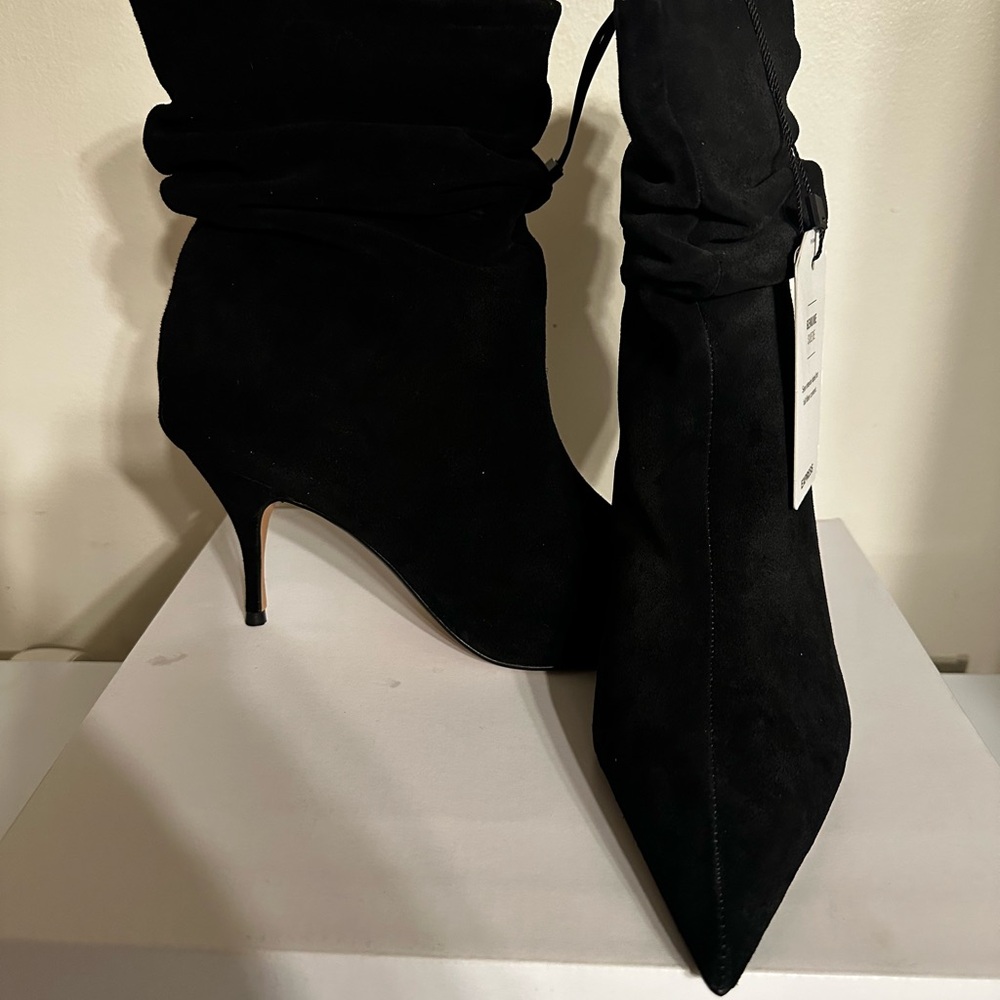 Brian Atwood x Express Suede Black Women's Heeled Boots NWT and box